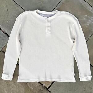 Y2K Minimalist Cream Off White Waffle Knit Thermal Henley
